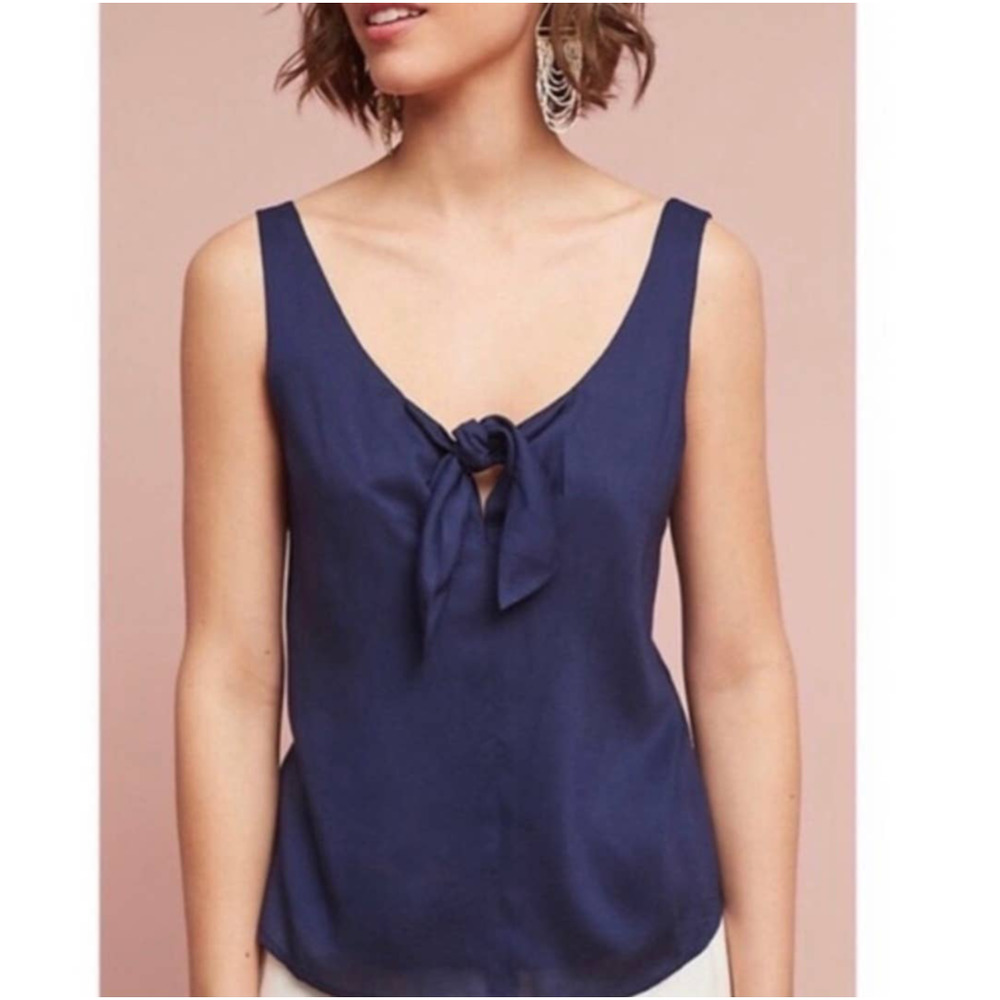 Anthropologie Maeve Verena Tie Front Navy Blue Tank Top